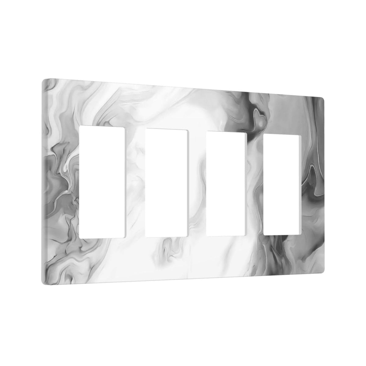 White Black Grey Ombre Marble 4 Gang Quad Rocker (White Black/Grey Ombre Marble / 4 Gang Rocker Screwless)