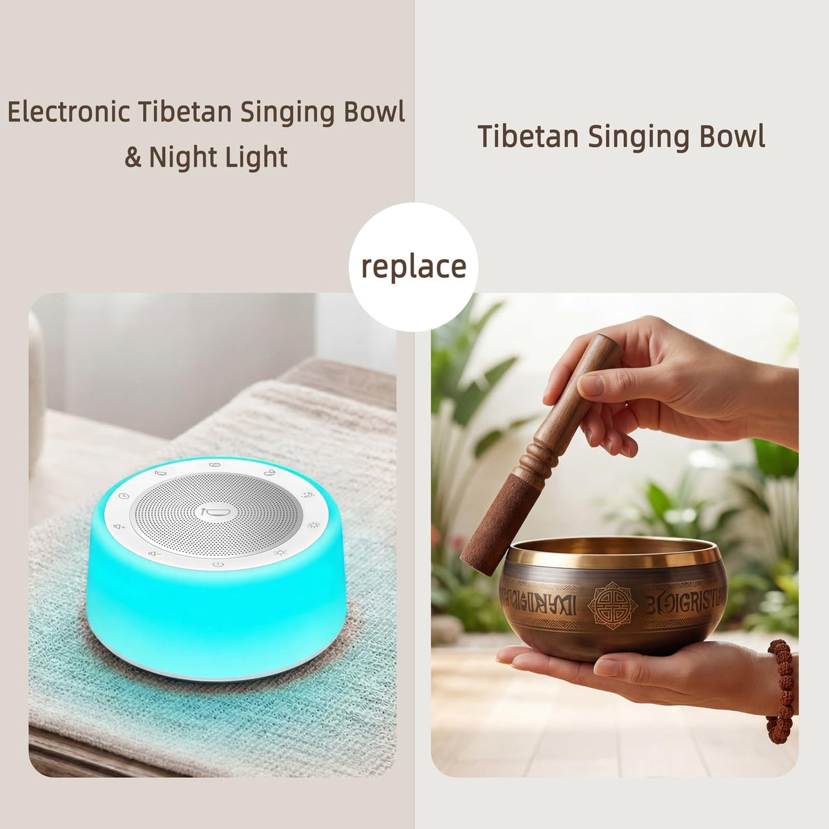 Automatic Tibetan Singing Bowl Sound Machine (White & Blue / Standard)