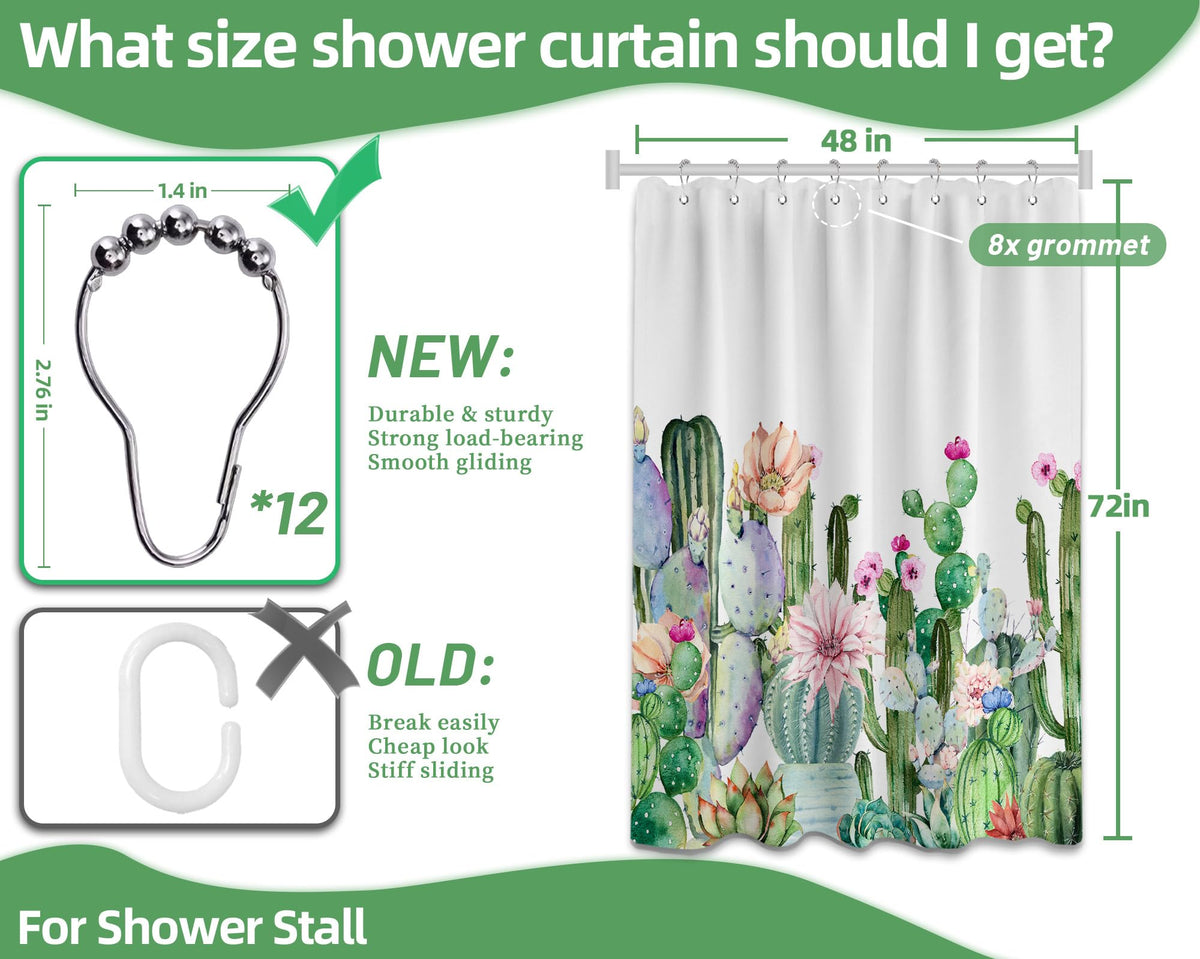 Small Stall Shower Curtain Rv Cactus Desert (Cactus / 48"W x 72"L (Pack of 1))