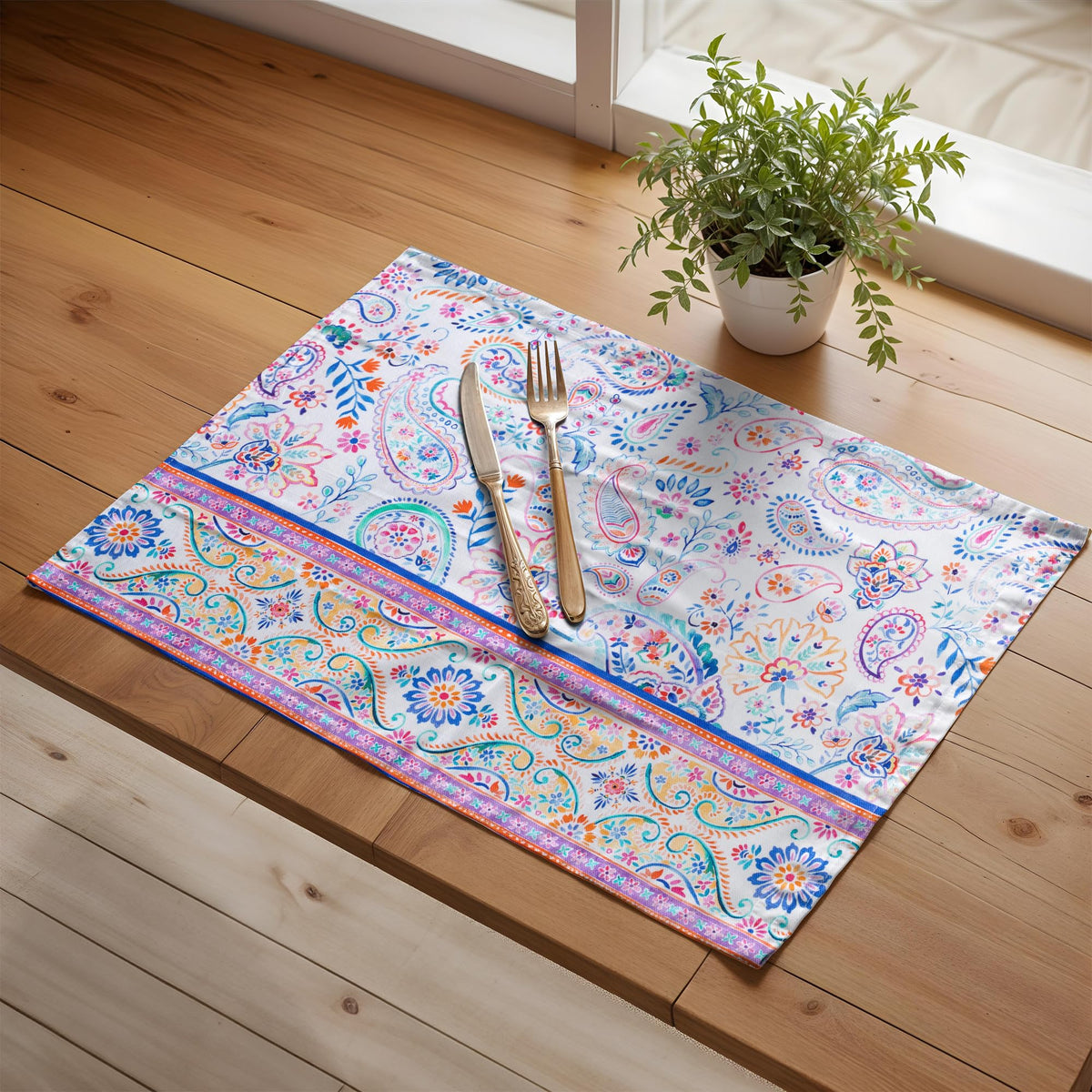 Placemats Set of 4 Reusable 100% Cotton (137 - Indian Floral / 13" X 19" (Pack of 4))