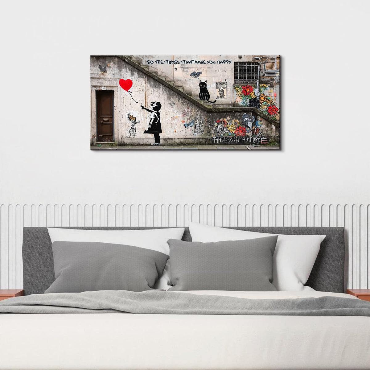 Banksy Wall Art Graffiti Wall Decor Little Girl with Red Balloon Picture for Bedroom Street Pop Art Canvas Prints Abstract Flower Black Cat Poster Modern Artwork Living Room Office Decorations 20x40" (40"L x 20"W / LGirl)