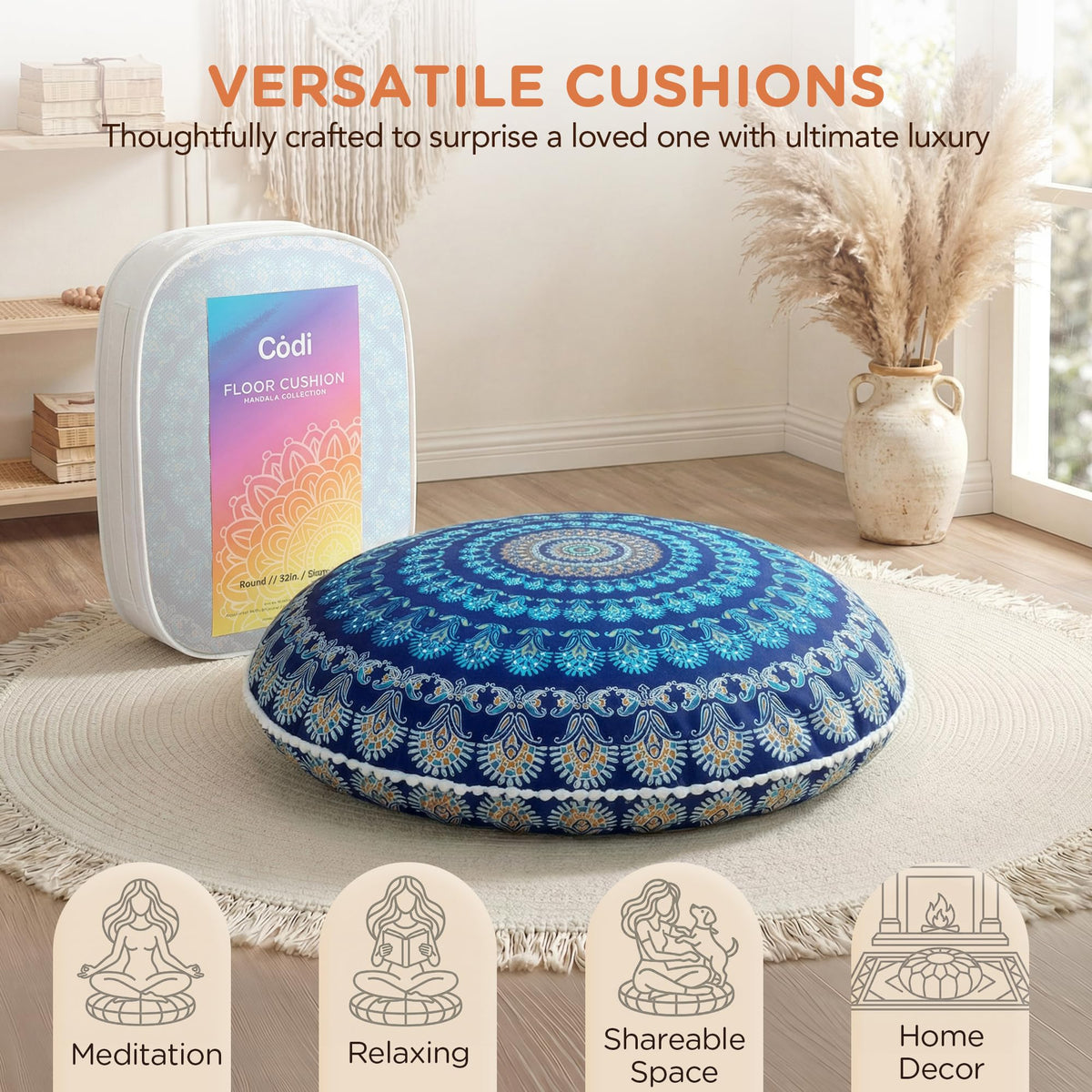 32 inch Floor Pillow (1 Count (Pack of 1) / Round | Navy)
