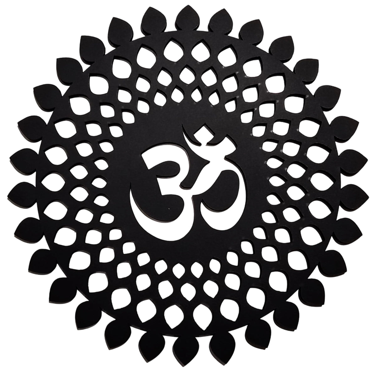 Black Om Round Decorative Wall Art Mdf Wooden Om Chakra For Temple (MANDALA OM-Black / 24"L x 24"W)