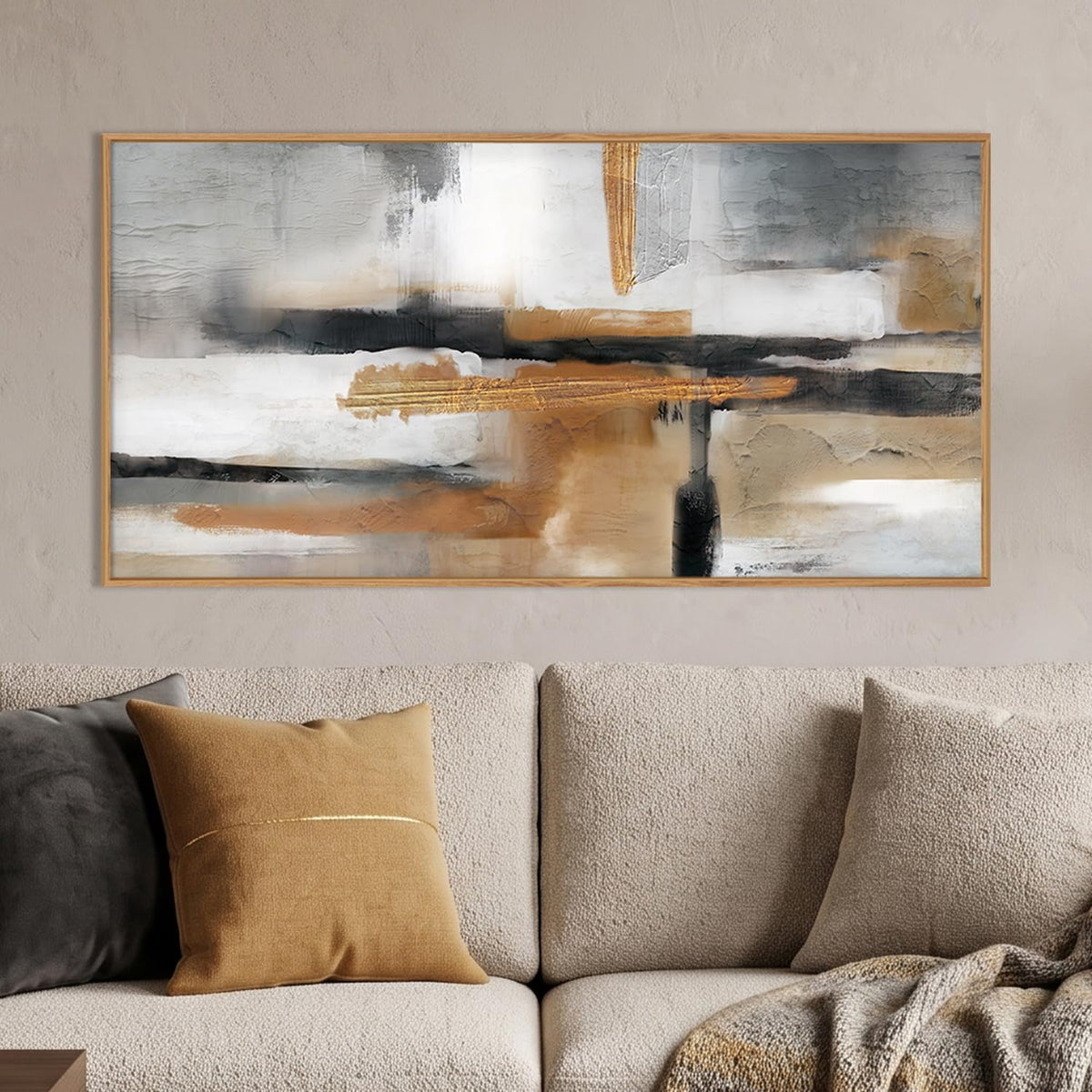 Modern Abstract Framed Canvas Wall Art Set (Gold and Gray Wall Art / 20"L x 40"W)