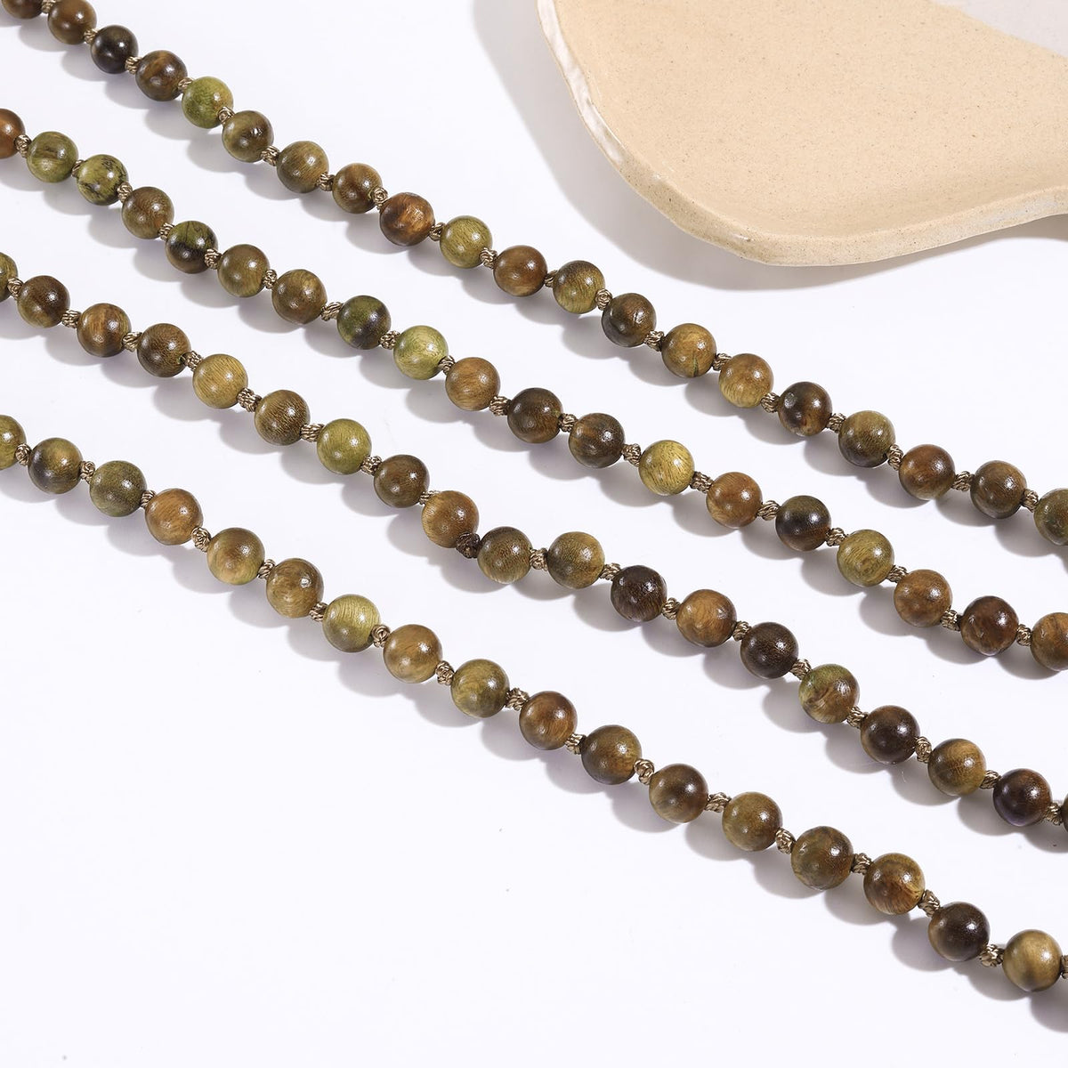 Fashion Natural Round Wood Beads 60'' Long Strand Art Deco Necklace for Women (Green LT)