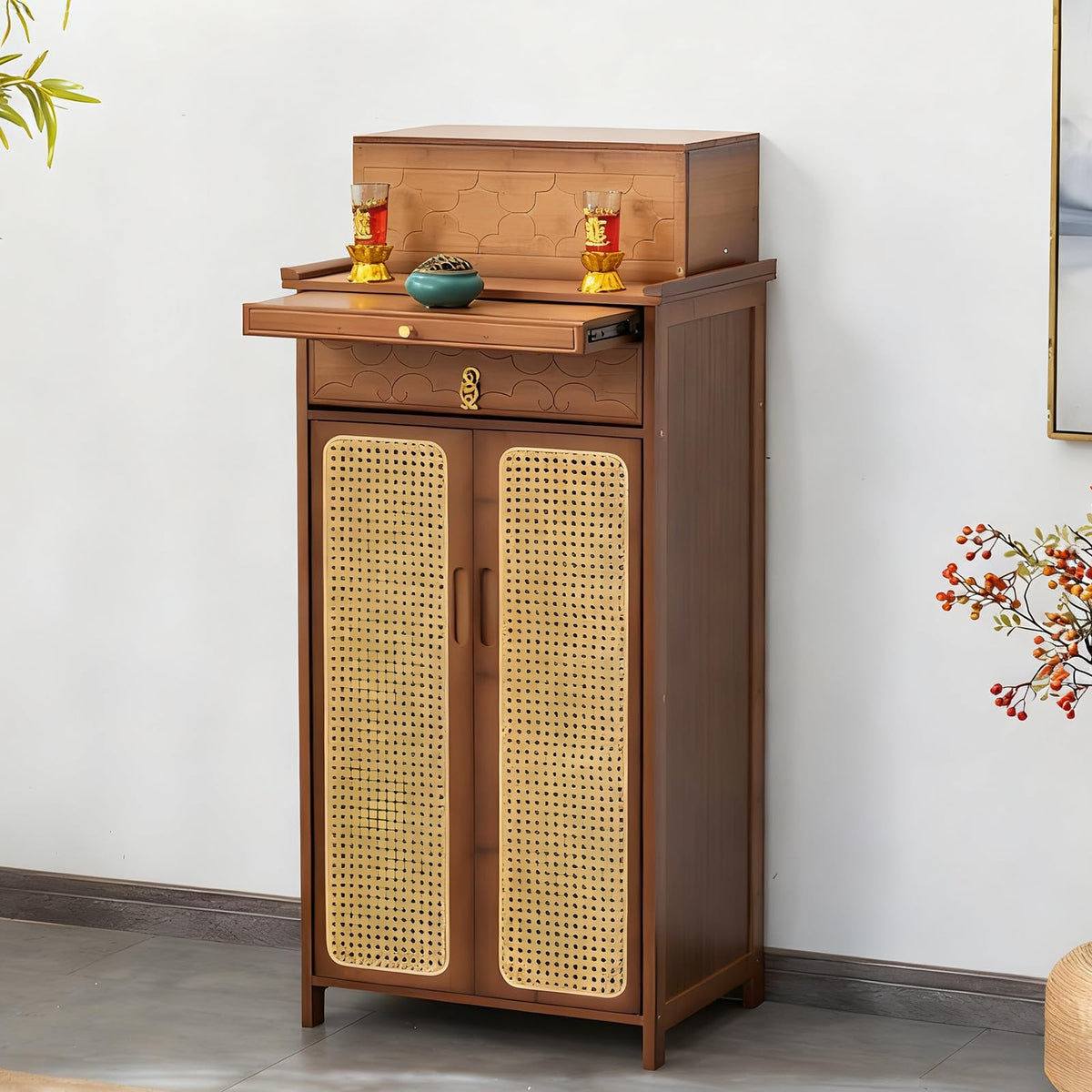 Bamboo Altar Table (19.7 / with Elevated Platform / Tea-tone Brown)