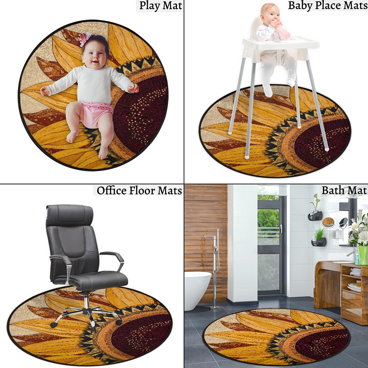 3 Ft Sunflower Round Rug Circle Area Rugs Circular Door Mat for Indoor (Color45 / 3' (Round))
