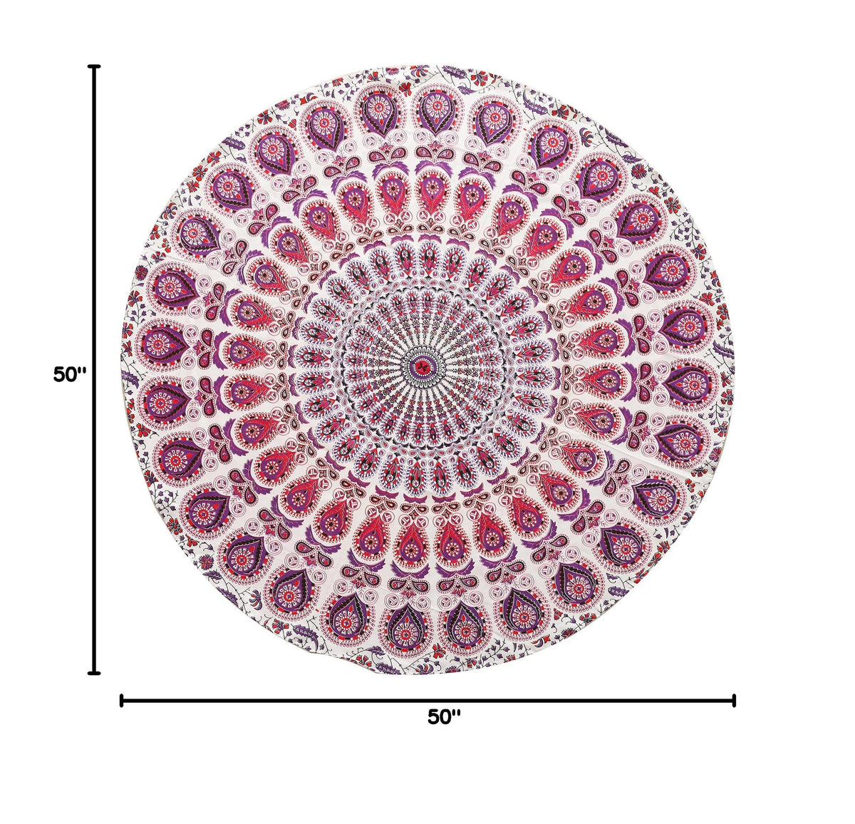 Round Tapestry Wall Hanging Ombre Hippie Mandala Bohemian Hippy Intricate Indian Tapestries Tablecloth 50 Inches (Pink on White / 50"L x 50"W)