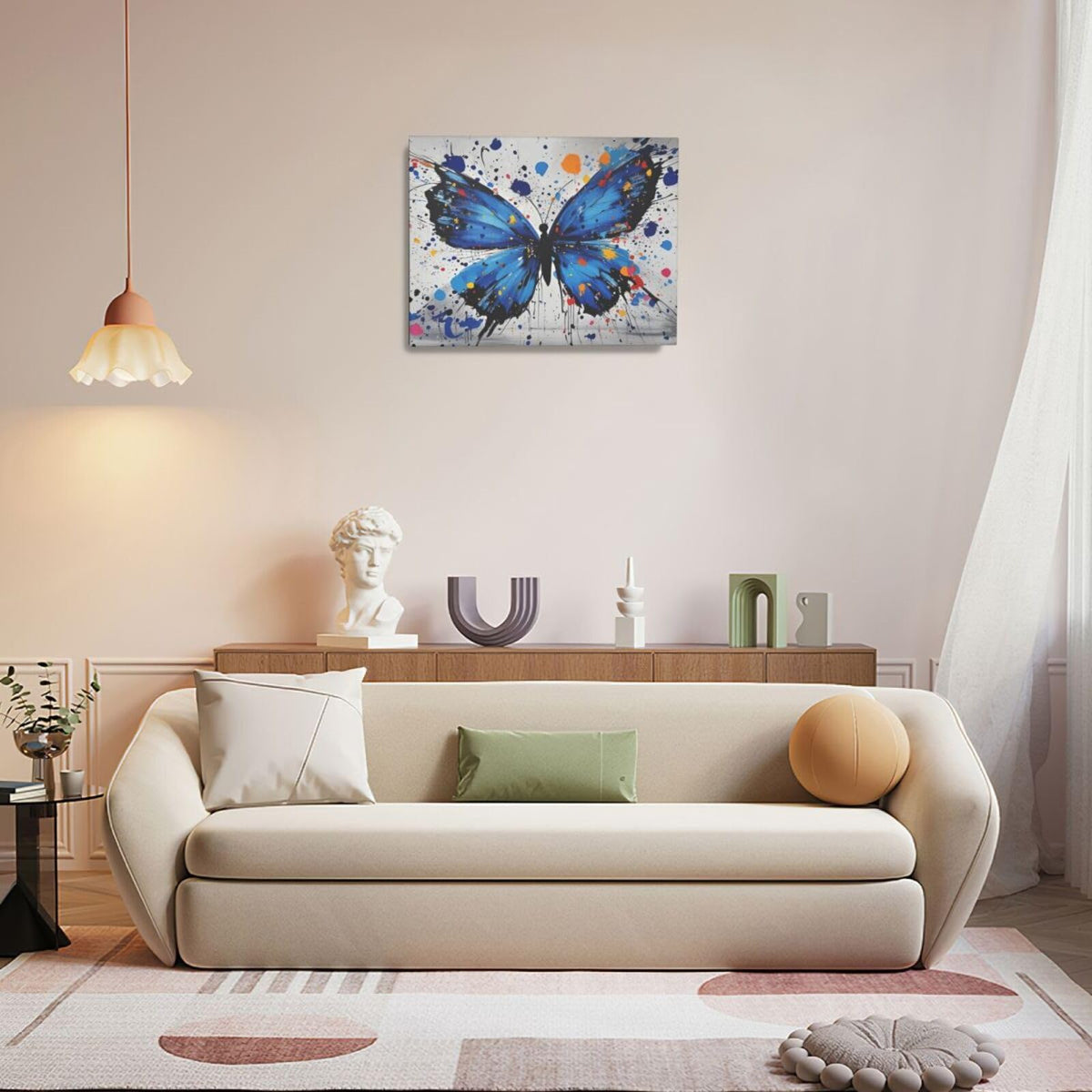 Banksy Butterfly Wall Art Blue Butterfly Street Art Graffiti Wall Decor Pictures Painting Canvas Artwork Framed Decoration Gifts for Women Girl Living Room Bedroom Office 16"x20" (butterfly / 20L"×16W")