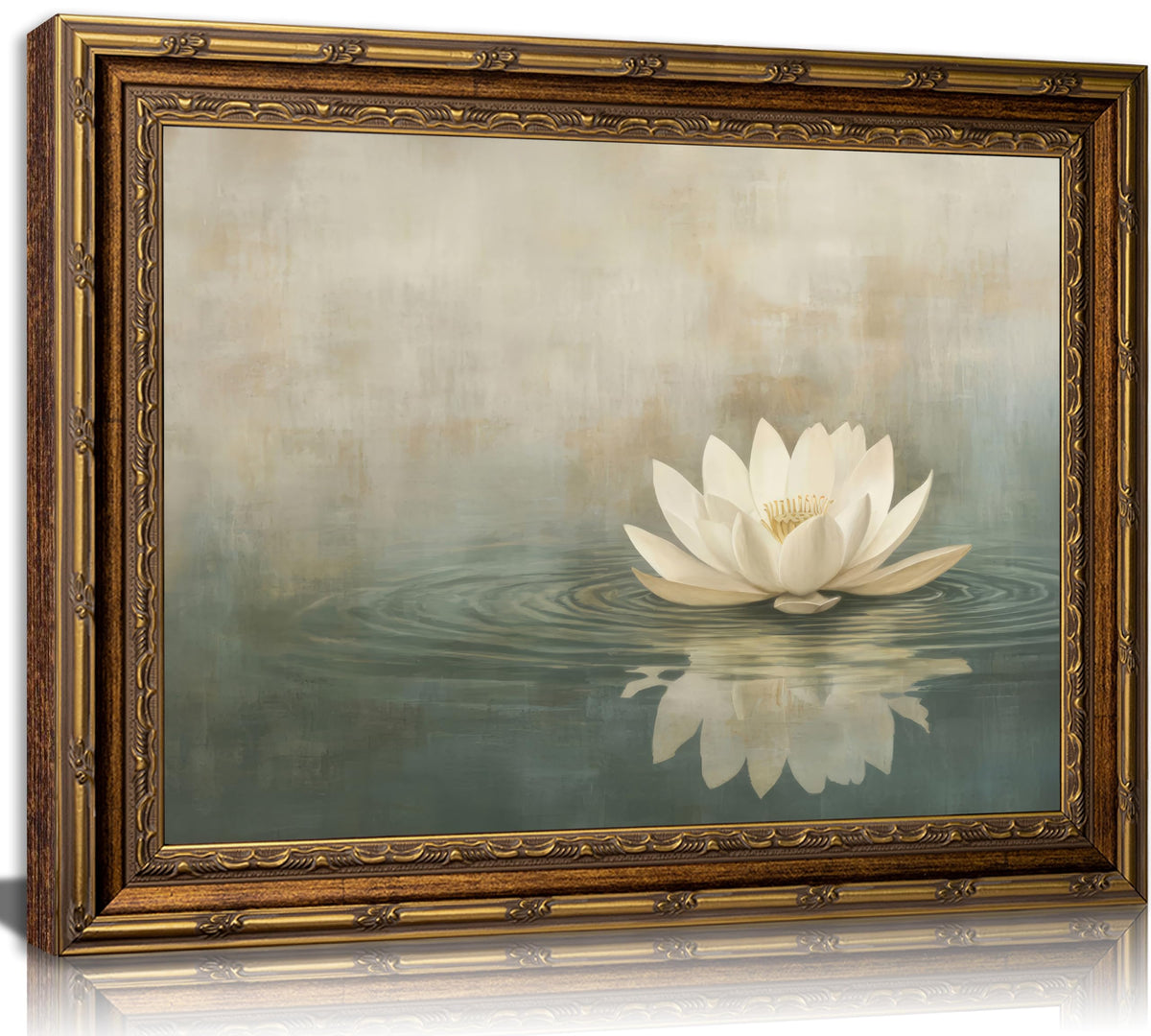 Vintage White Lotus Canvas Framed Wall Art (Lotus / 24"L x 16"W)