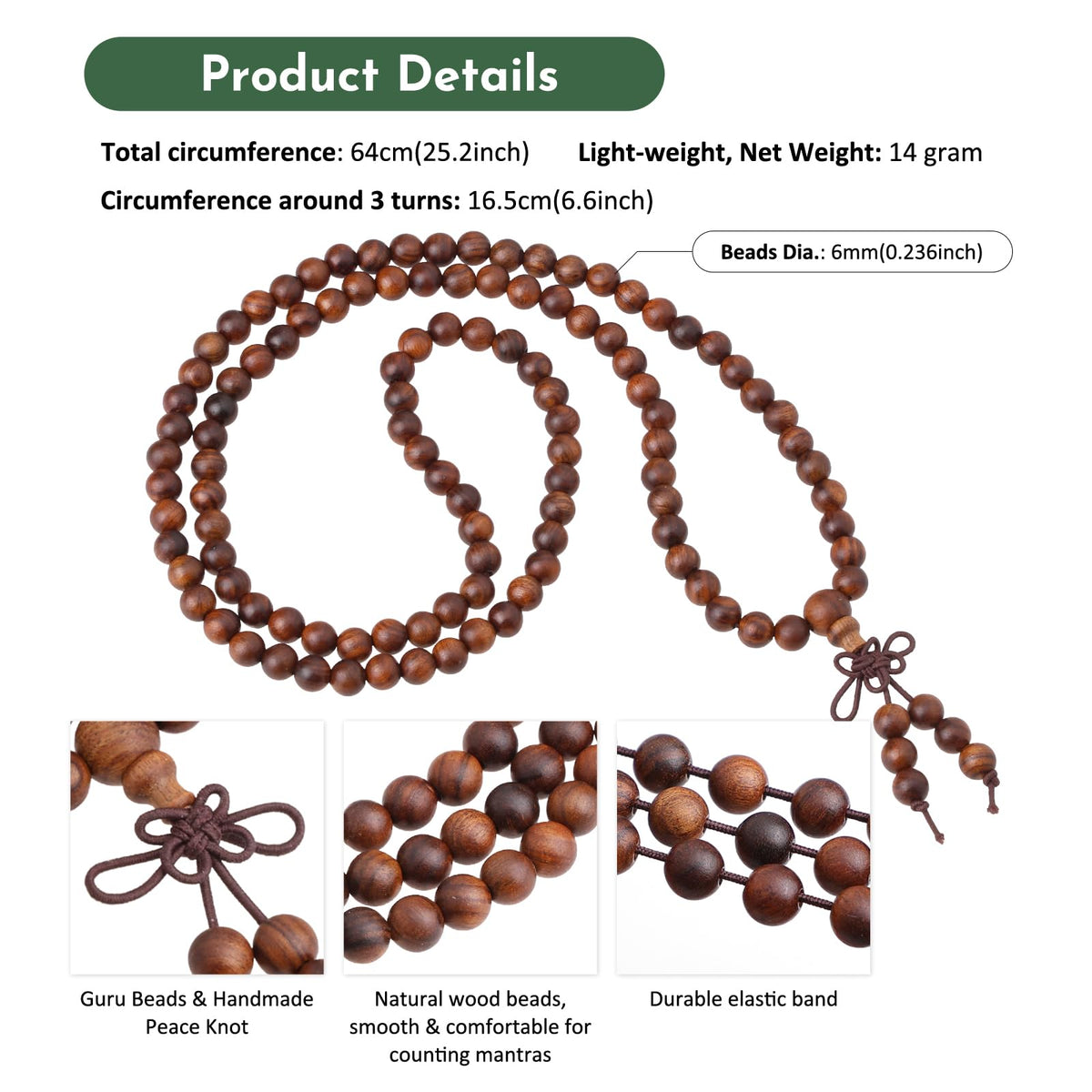 6mm Black Rosewood 108 Tibetan Buddhist Prayer Beads Mala Bracelet