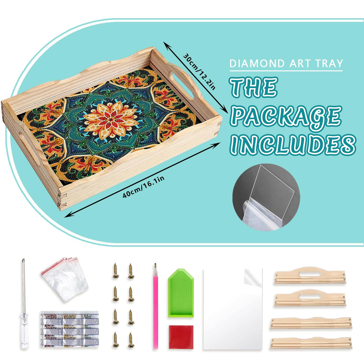 DIY Diamond Painting Serving Tray with Handle for Adults 5D Diamond Art Kits for Beginners Full Drill Diamond Dots Gem Arts and Crafts Special Shape Living Room 12 x 16 Inches Mandala (Mandala Big E)