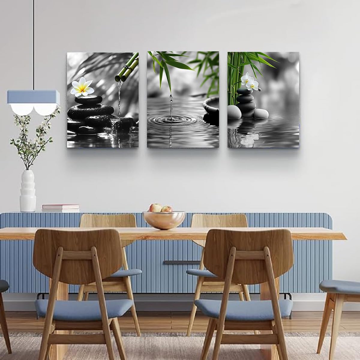 Bathroom Zen wall art Black and White Green Decor Gray Canvas Pictures Zen Poster Prints Buddha Artwork for Spa Bedroom Wall Art Kitchen Office Home Living Room Decor Framed (BAgrayZ3 / 12"x16"inches x 3 pcs)