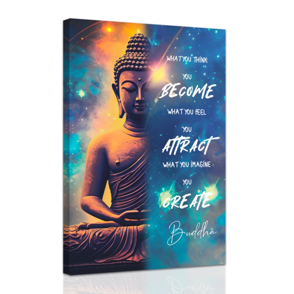 Buddhist Motivational Wall Art Buddha Quotes Canvas Pictures Zen Bathroom Painting Spa Artwork Prints for Yoga Room Office Decor Framed (Orange / 12" x 18")