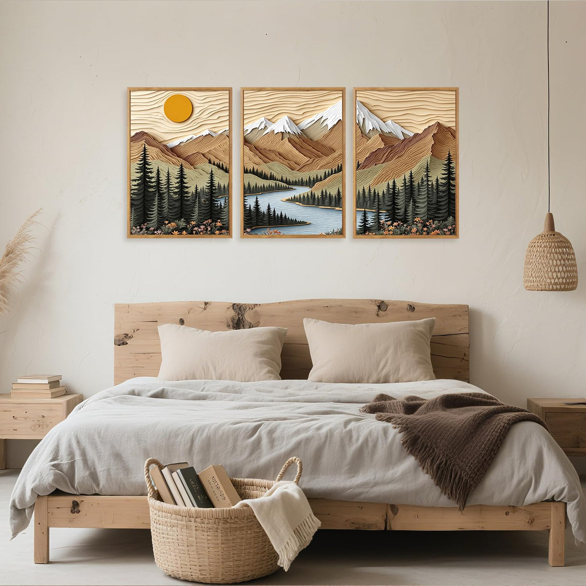 Mountain Forest Framed Canvas Wall Art Set Of 3 (Mountain A)