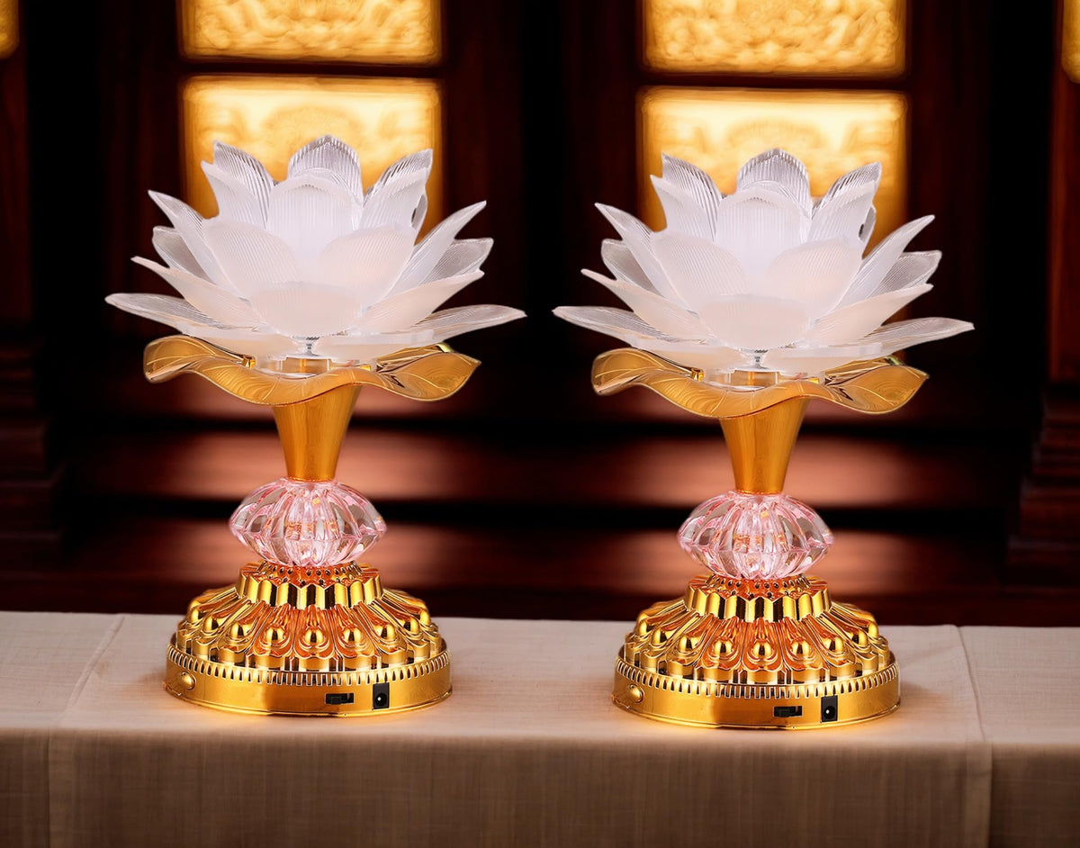 2 Pack Colorful LED Lotus Buddhist Lamp (Light White)