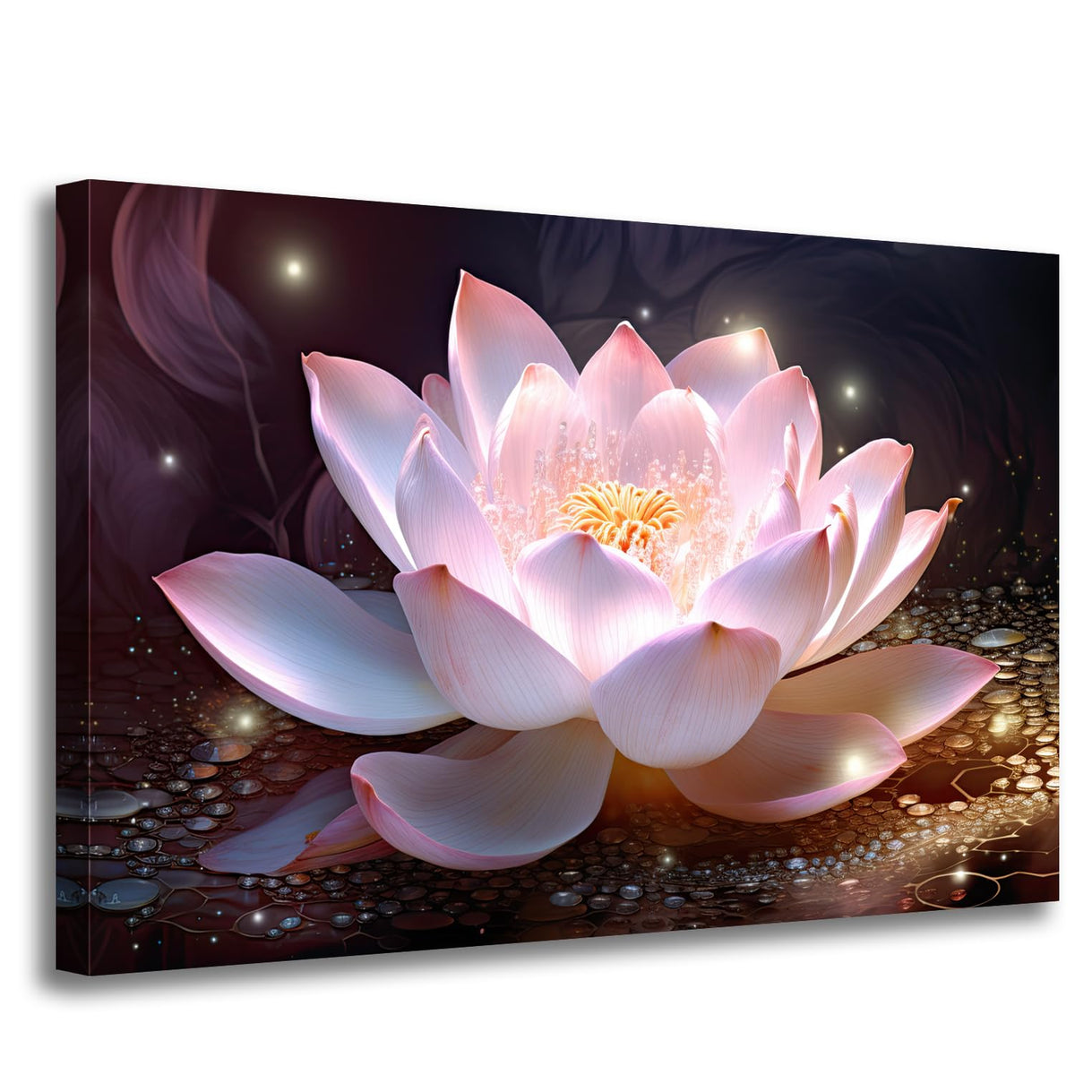 Flower Canvas Wall Art Closeup of Lotus Flower Print Artwork Picture for Home Living Room Bathroom Decor Gallery Wrap Ready to Hang (Lotus 07 / 36"L x 24"W)