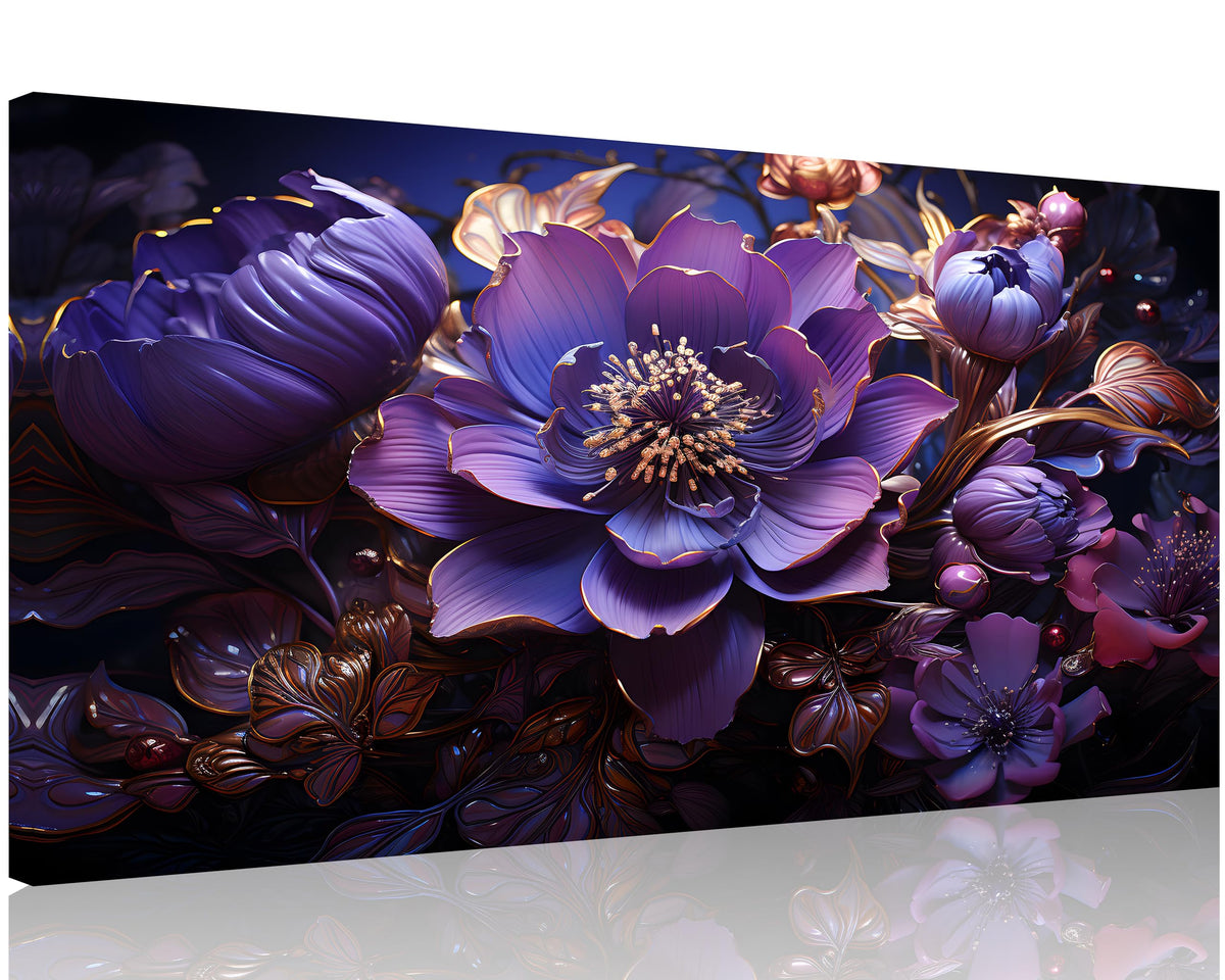 1 Panel Purple Canvas Art Purple Flower Canvas Abstract Plum Color Flower Picture Plum Color Pictures Print on Canvas Stretched and Framed for Wall Decor Living Room Bedroom Decor 8x16 inch (16"L x 8"W / Purple Flower 4)