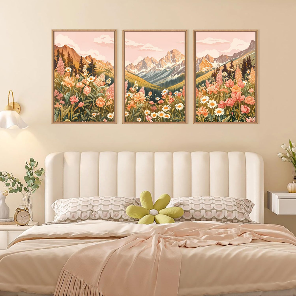 Large Abstract Colorful Mountain Framed Canvas Wall Art (Abstract Pink Mountain Wall Art / 24"L x 16"W)