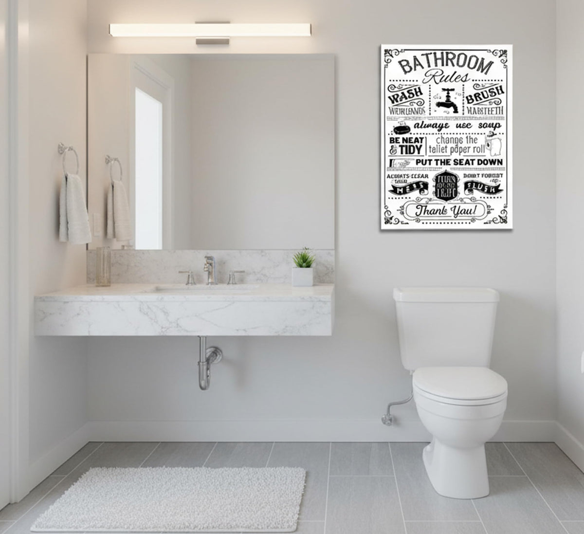 Funny Bathroom Rules Canvas Wall Art 12x16Inches (Fun Canvas / 16"L x 12"W)