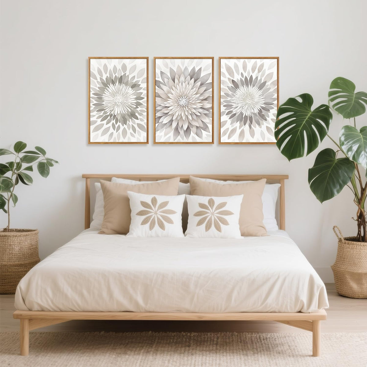 Modern Floral Burst Framed Canvas Wall Art Set (Floral / 16"L x 24"W)