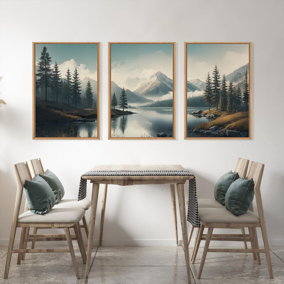 Large Mountain Misty Forest Framed Canvas Wall Art (Mountain Misty Lake Wall Art / 24"L x 16"W)