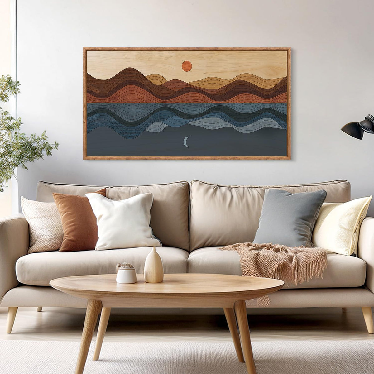 Framed Canvas Wall Art for Bedroom (Moon and Sun / 40"L x 20"W)