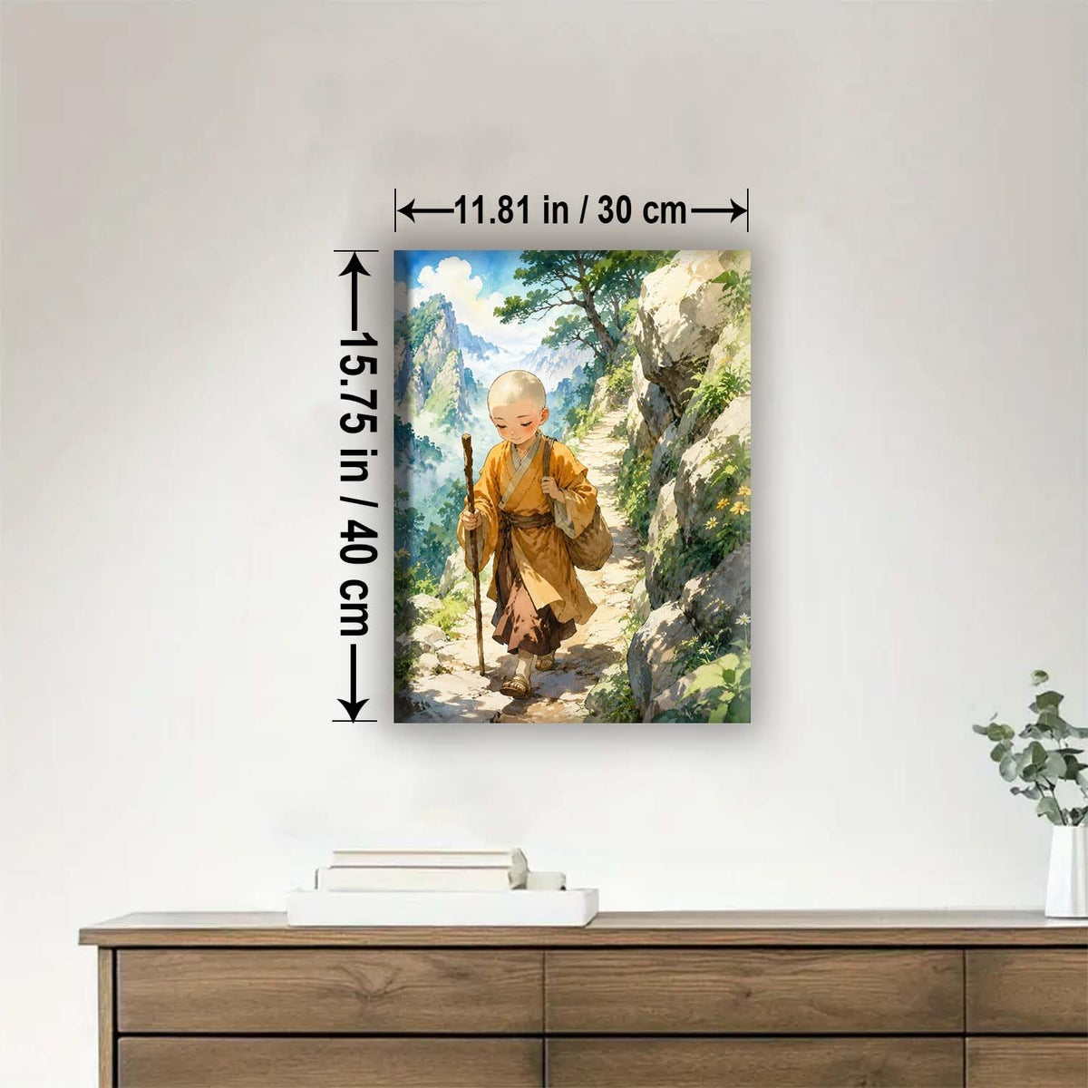 Monk Walking Mountain Path Buddhism Framed Canvas DIY Paint by Numbers Kit Bar Cafe Cave Home Room Wall Bathroom Porch Patio Decor Gift (MONK WALKING MOUNTAIN PATH - 16 x 12 Inch)
