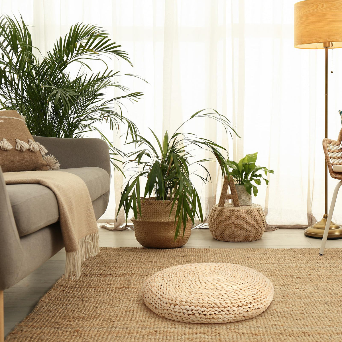 6 Pcs Straw Floor Cushions Round Large Tatami Floor Pillow Cushion