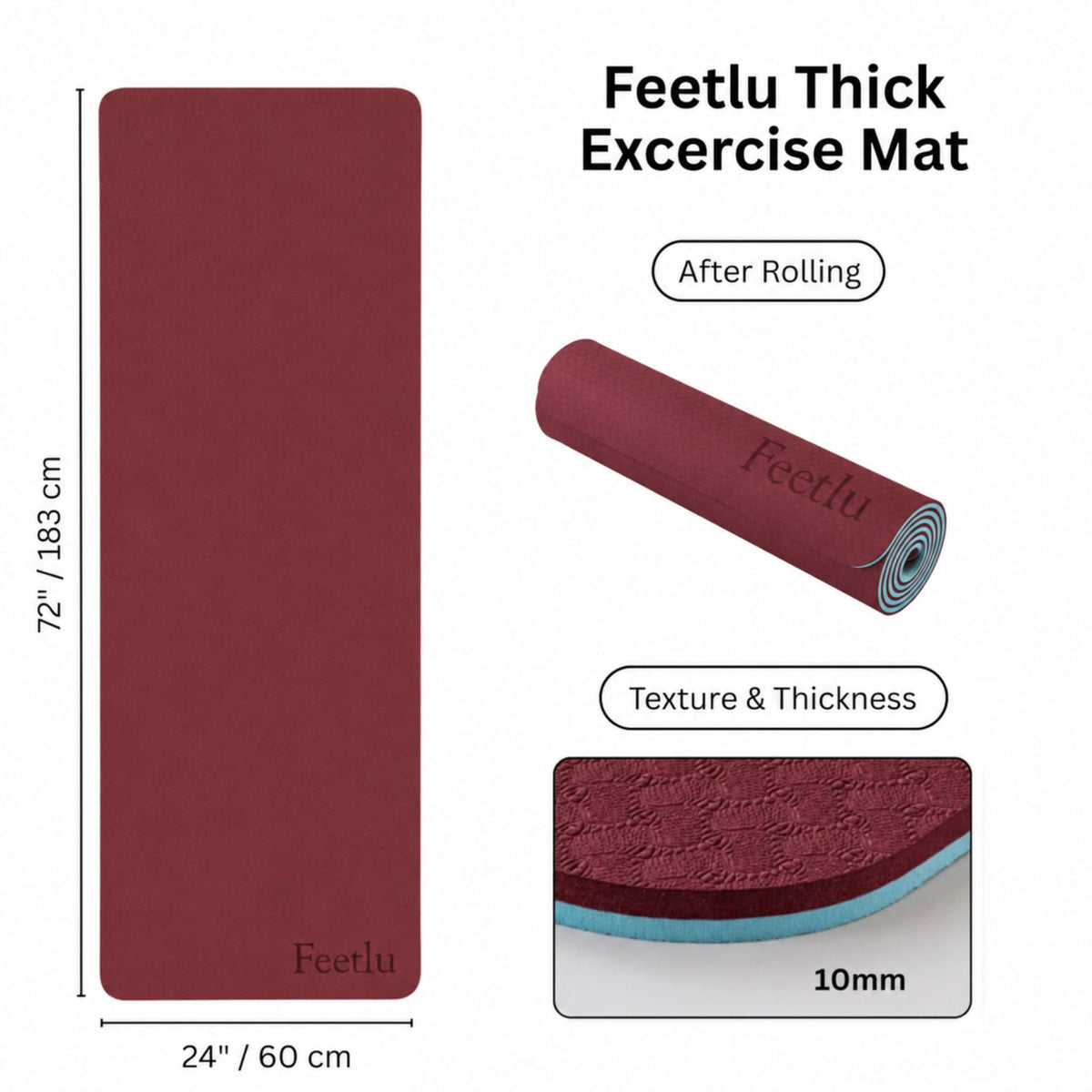 Cushioned Exercise Mat (Maroon + Reef Waters)