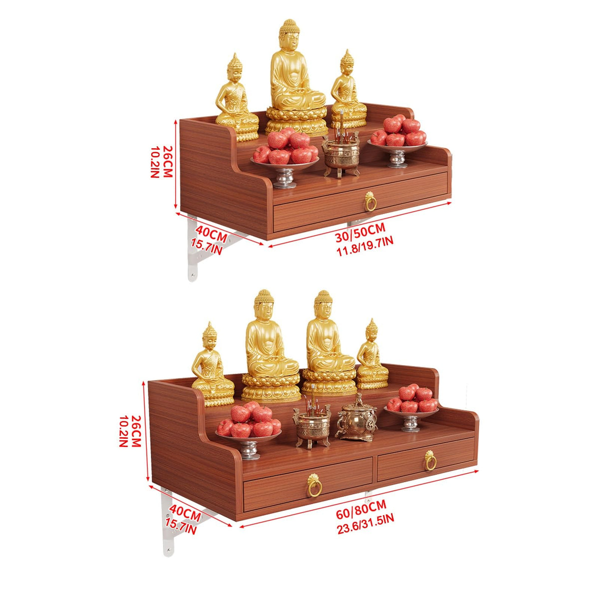 Solid Wood Altar Table Shelf (Brown / 80cm/31.5in)
