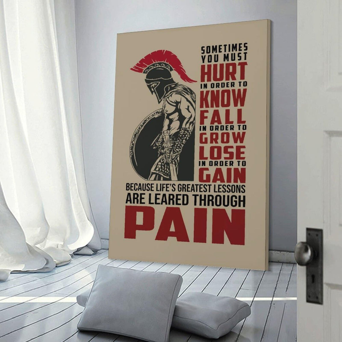 Spartan Motivation Quote Spartan Warrior Canvas Printing Wall Art Prints Wall Decor Posters Pain Lessons Typography Red Black Stoic Gym Office Living Room Bedroom Decor 16x24inch (style-23 / 16x24inch(40x60cm) Frame)