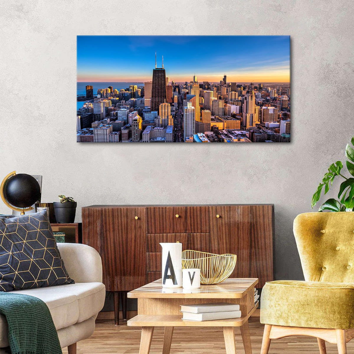 Chicago Skyline Wall Art Chicago City Wall Decor Night Cityscape Canvas Prints Pictures City Skyscraper Painting Poster Modern Artwork for Kitchen Bedroom Living Room Home Decoration 24x48” (48"L x 24"W / Chicago)