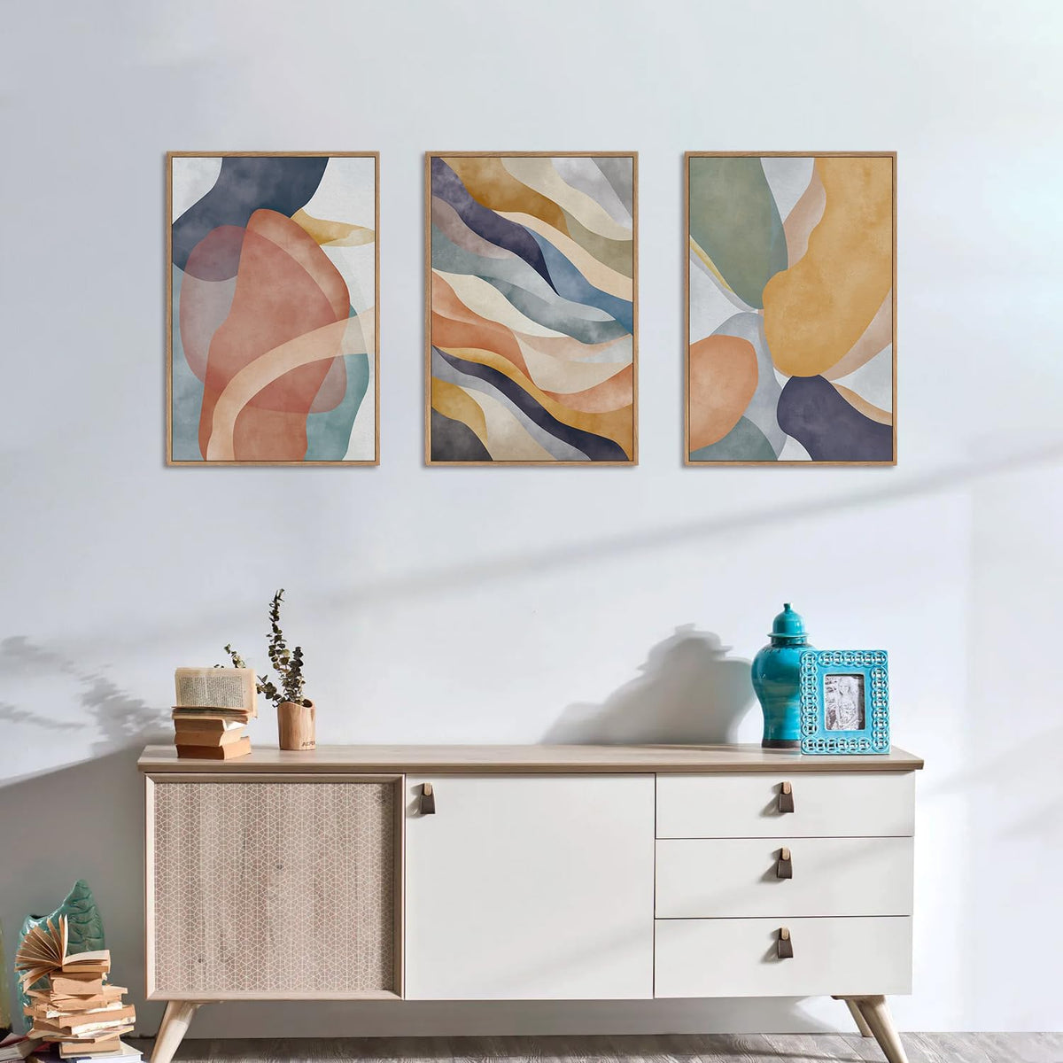 Large Abstract Neutral Framed Canvas Wall Art Set (Abstract Colorful Wall Art / 24''x36''x3)