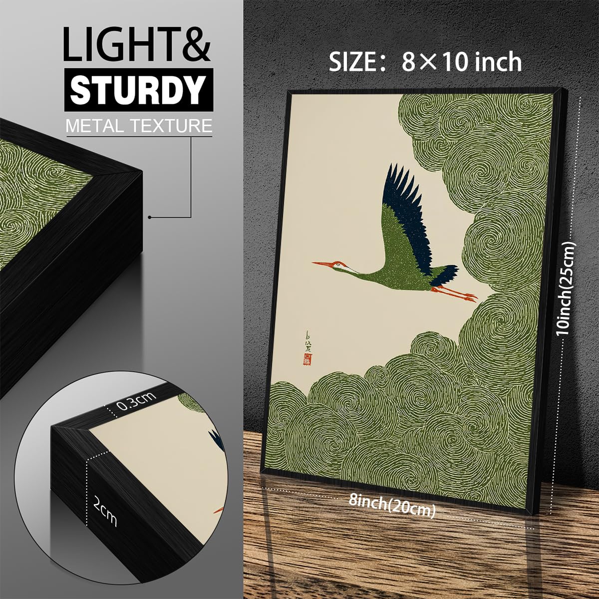 Japanese Flying Black Framed Wall Art Nature Bird Pictures Aesthetics Posters 8x10 inch Minimalist Animal Prints Nordic Nature Zen Calm for Asian Syle Living Room Bedroom Office Decor Ready to hang (Black Framed / Japanese Print / 10"L x 8"W)