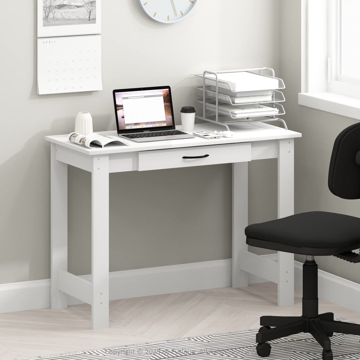 Jaya Writing Desk with Drawer (White / 39 inches)