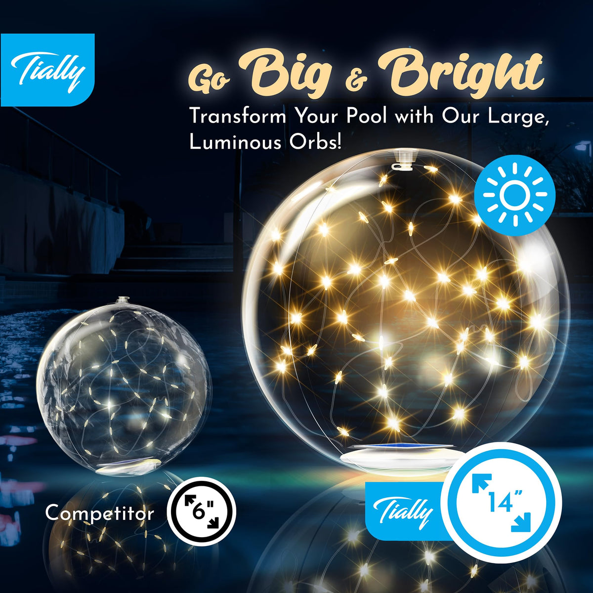 Fairy Floating Pool Lights Solar Powered (Warm / 2 Pack)