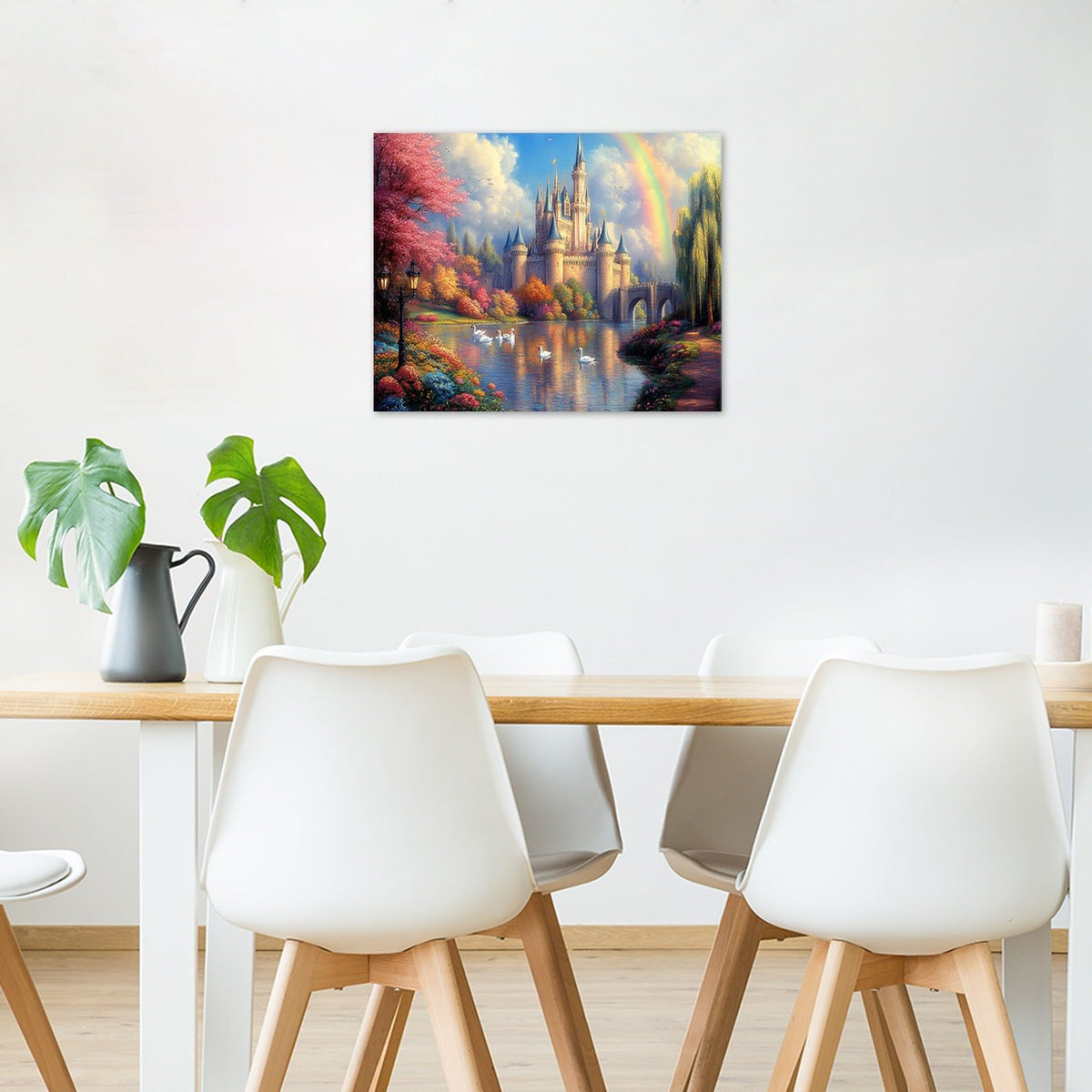 Fantasy Castle Canvas Wall Art for Living Room (Pink Blue / 8"L x 10"W)