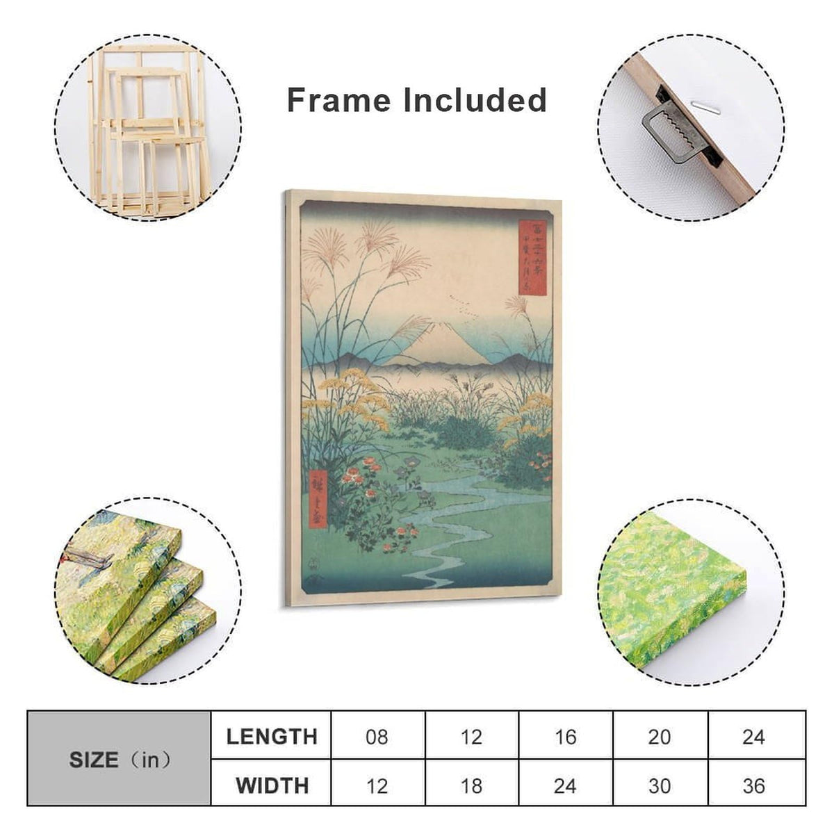 Hiroshige Japanese Oriental Ukiyo E Mount Fuji Landscape Canvas Printing Wall Art Prints Wall Decor Posters Vintage Zen Nature River Scene Minimalist Living Room Bedroom Study 16x24inch (style-8 / 16x24inch(40x60cm) Frame)