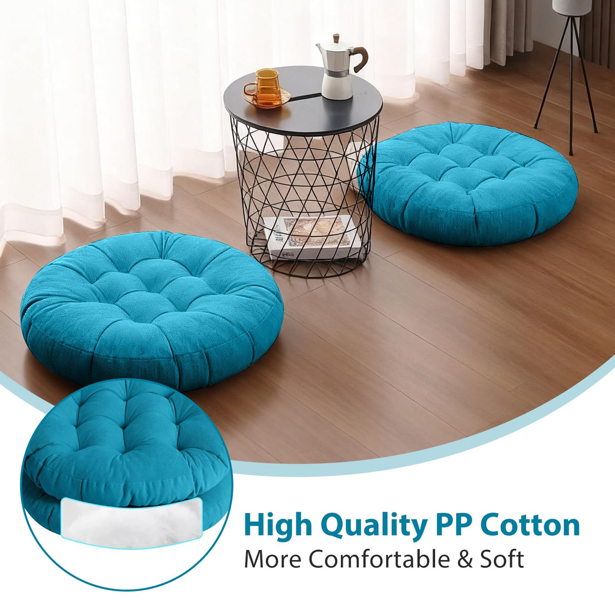 22 Inch Floor Cushion (Round|blue / 2 Count (Pack of 1))