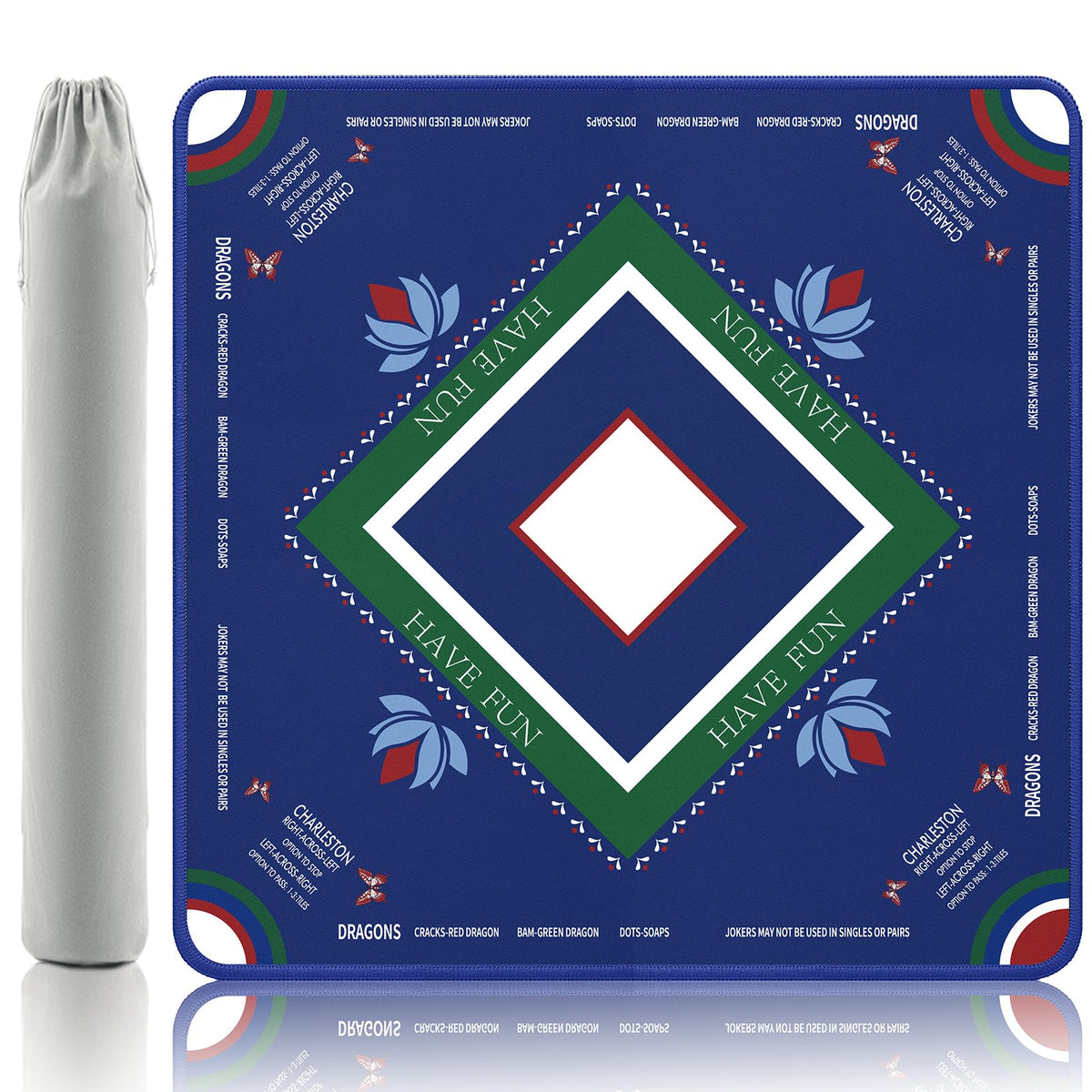 Mahjong Mat with Lotus & Butterfly Artwork (Dark Blue)