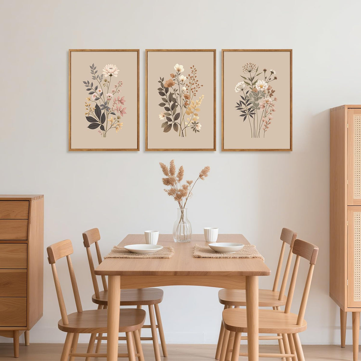 Botanical Flower Framed Canvas Wall Art Set (Retro Flower / 24"L x 36"W)