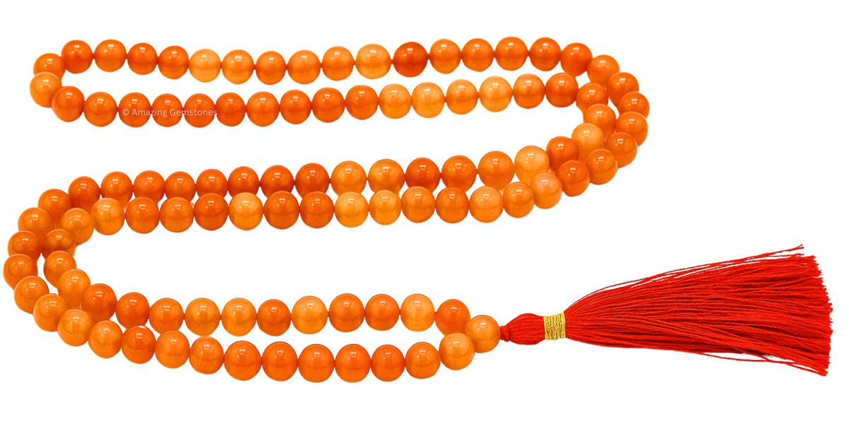 Red Aventurine Buddhist Prayer Beads Japa Mala with 108 Meditation Beads (Without Knots / Red Aventurine)