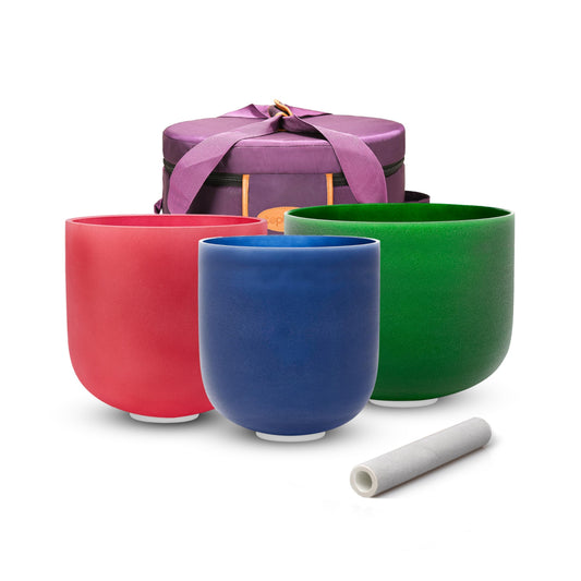 6 8 Inch 432Hz Chakra Set of 3 Color Crystal Singing Bowls (6-8 inch / 432Hz Set of 3 Color (8"F+7"C+6"A))