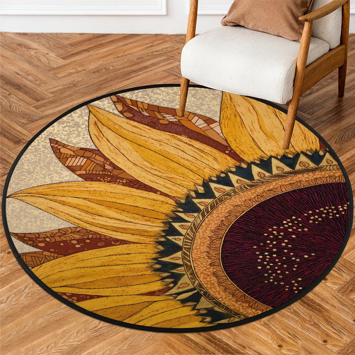 3 Ft Sunflower Round Rug Circle Area Rugs Circular Door Mat for Indoor (Color45 / 3' (Round))