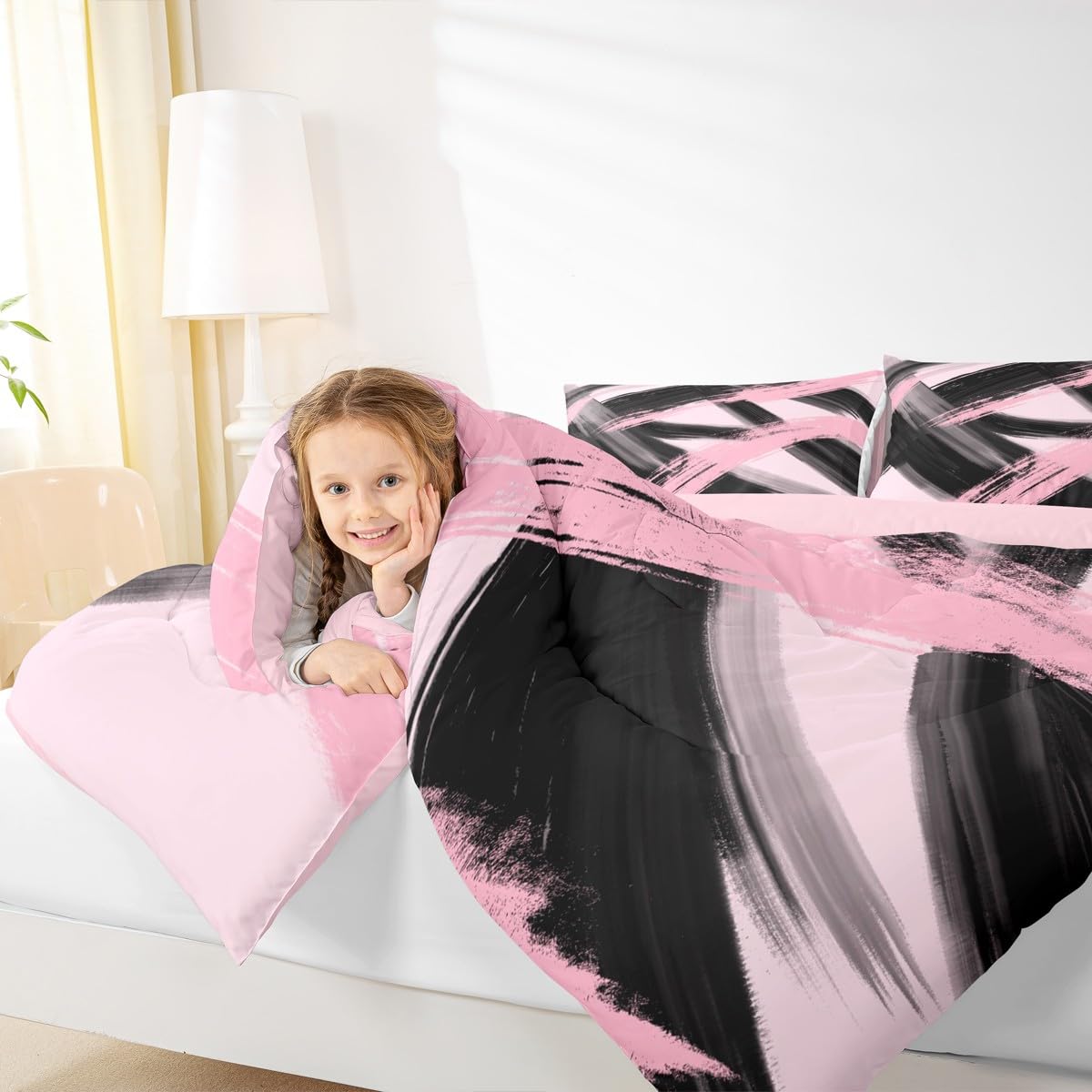 Black Pink Comforter Set King Size Bedding Set (Multi 45691 / King)