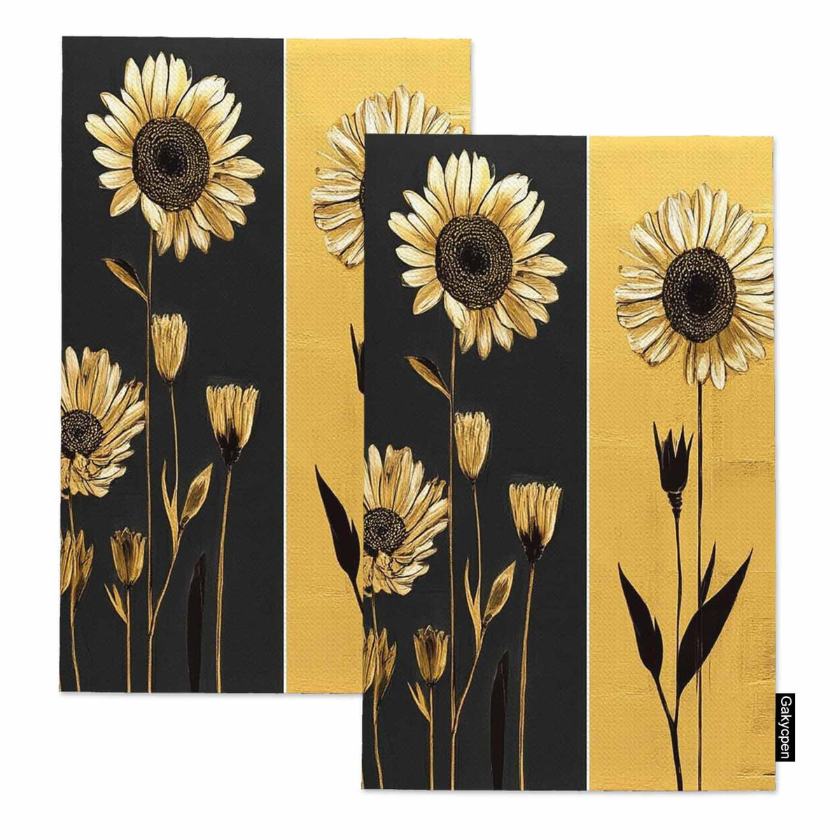 Flower Kitchen Towels Set of 2 Modern Abstract Gray Gold Sunflower Dish Towels Absorbent Soft Hand Tea Bar Towels for Farmhouse Home Decor 16"X24" (Flower)