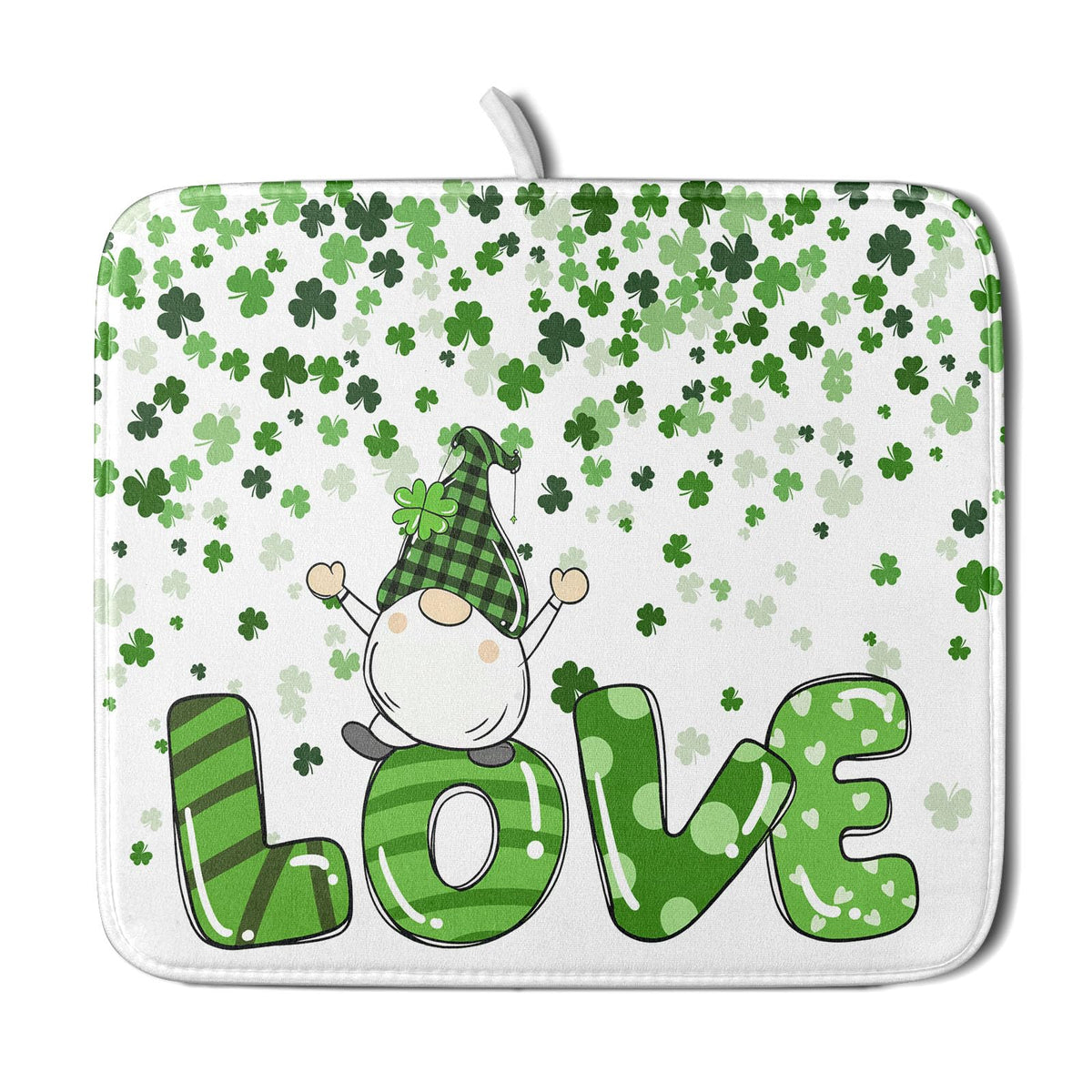 St Patrick's Day Gnomes Love Dish Drying Mat for Kitchen Counter (Gnomes Love / 16" x 18")