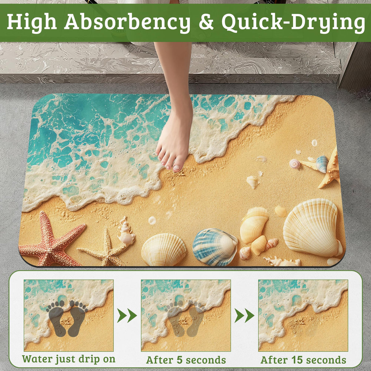 Beach Seashell Starfish Bath Mat Non (Beach Seashell Starfish)