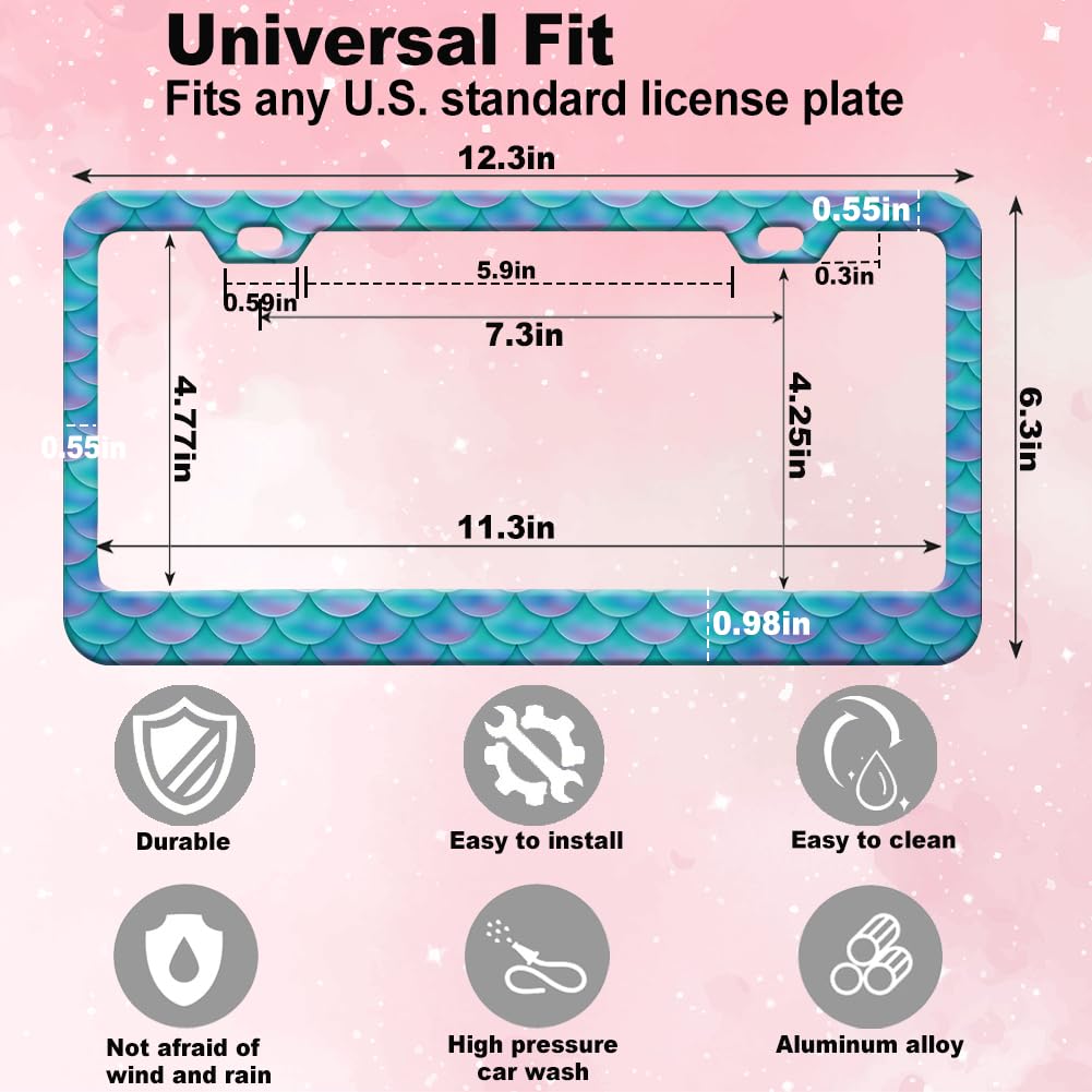 Blue Fish Scale License Plate Frame for Women 1Pc Car Tag (for blue fish scale patternt / 1 pack)
